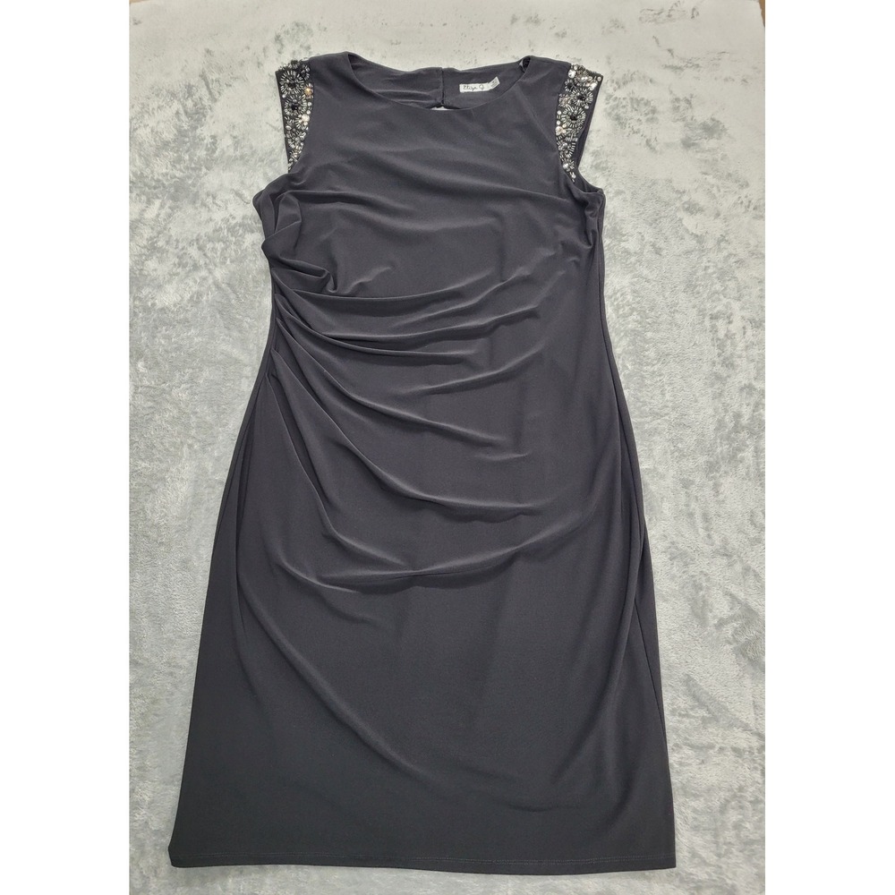 Eliza J Sheath Dress Womens 14 black Beaded Shoulder Ruched Cutout Back